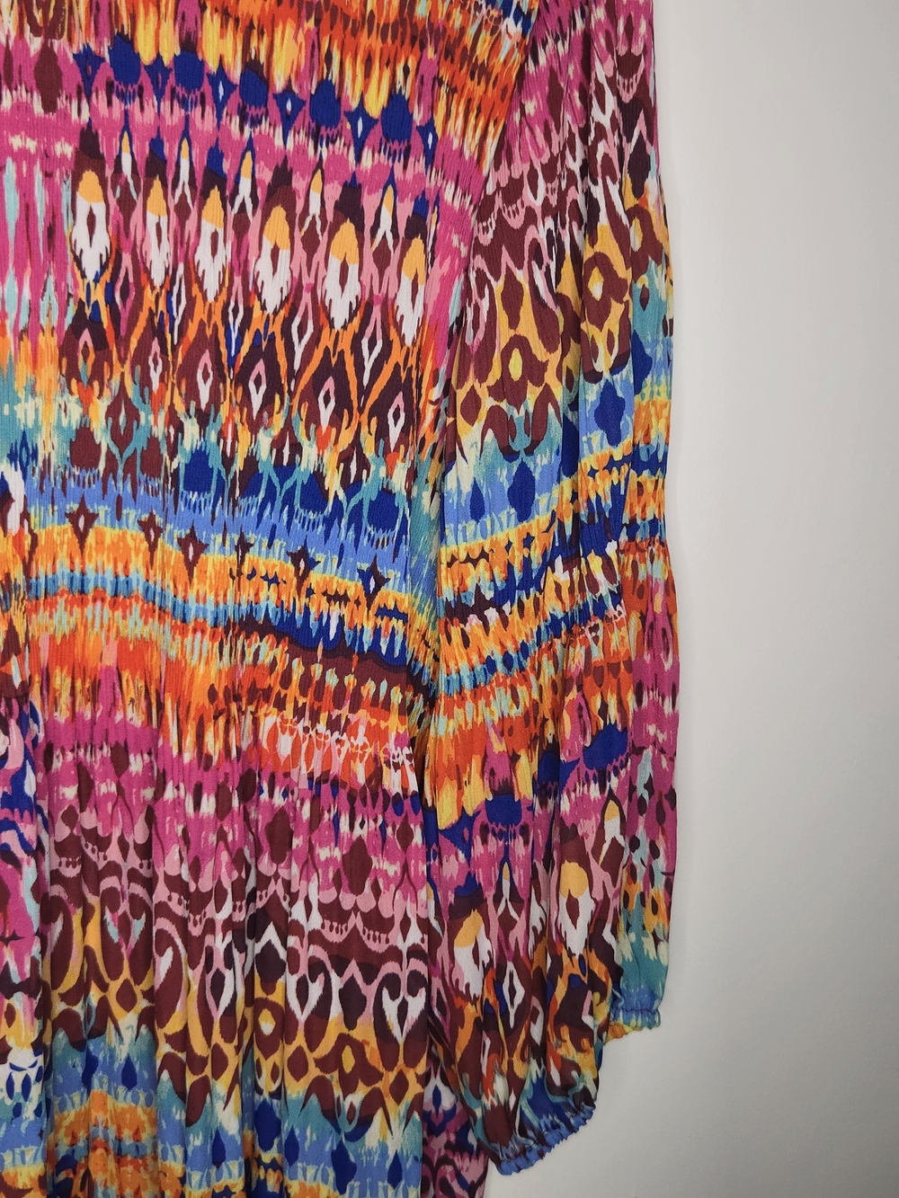NWT Ninety Clothing Multi Color Geometric Ikat Print Pleated Boho Blouse 2X - Picture 6 of 16